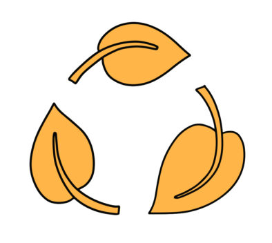 Kolme oranssia lehteä tekevät kierrätys-merkin.